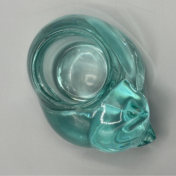 Vintage Teal Indiana Glass Sleeping Kitty Tea Light Holder - Picture 2 of 8